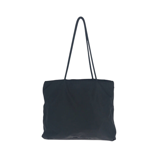 PRADA Tote Bag Nylon Black SilverMetal Tote Bag Shoulder Bag Test Triangle With logo Women Used Authentic