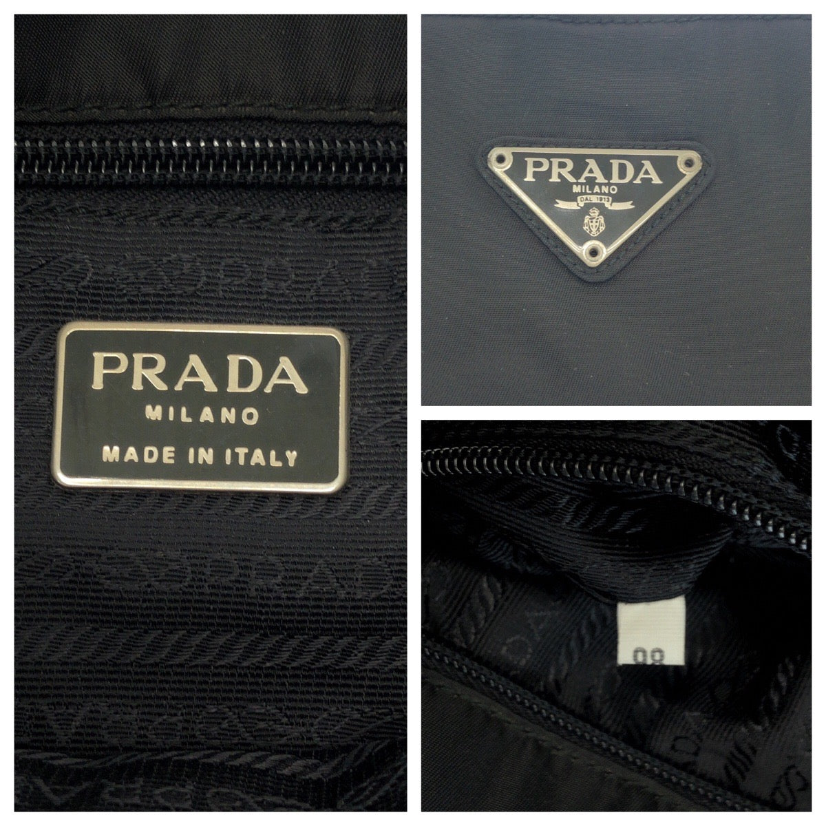 PRADA Tote Bag Nylon Black SilverMetal Tote Bag Shoulder Bag Test Triangle With logo Women Used Authentic