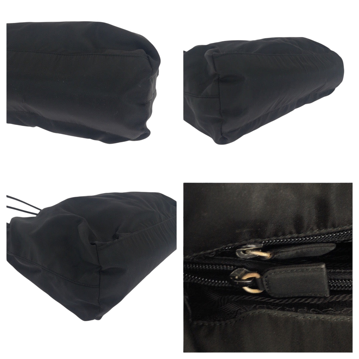 PRADA Tote Bag Nylon Black SilverMetal Tote Bag Shoulder Bag Test Triangle With logo Women Used Authentic
