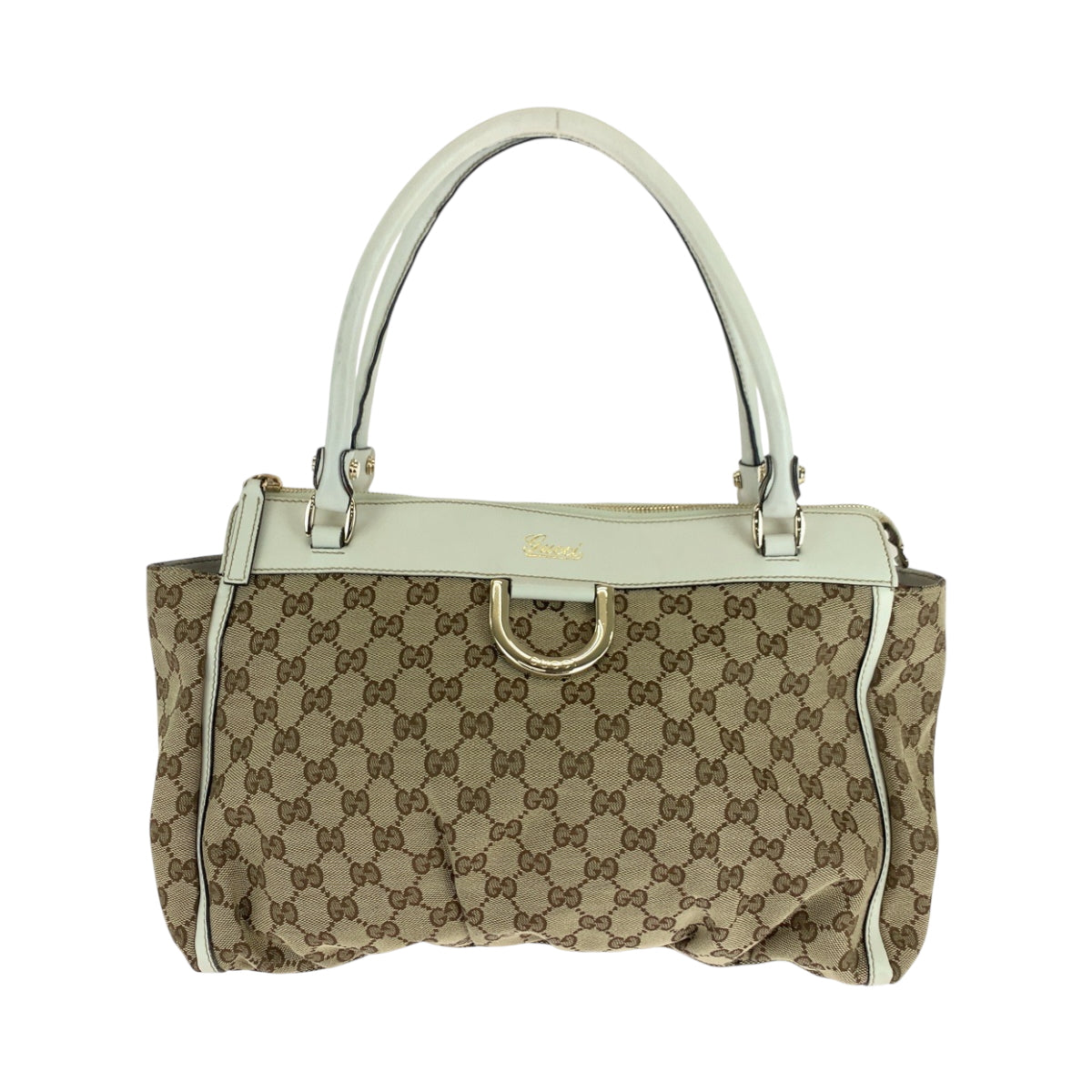 GUCCI Tote Bag 189831 GG canvas Beige White Gold Metal Tote Bag Handbag Shoulder Bag Abbey Women Used Authentic