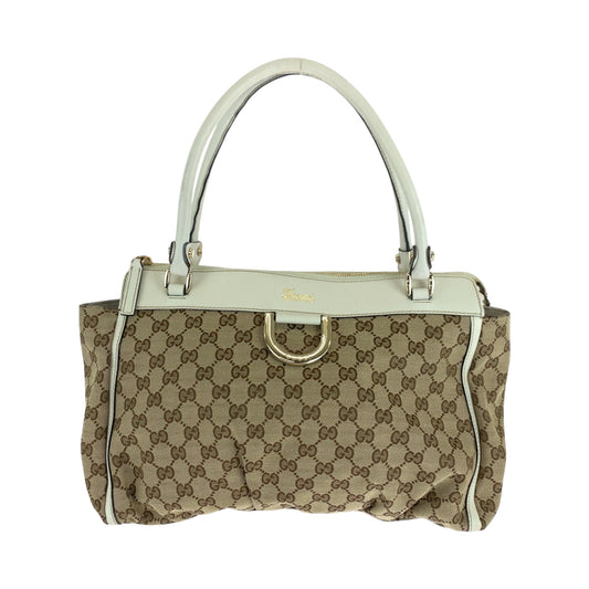 GUCCI Tote Bag 189831 GG canvas Beige White Gold Metal Tote Bag Handbag Shoulder Bag Abbey Women Used Authentic