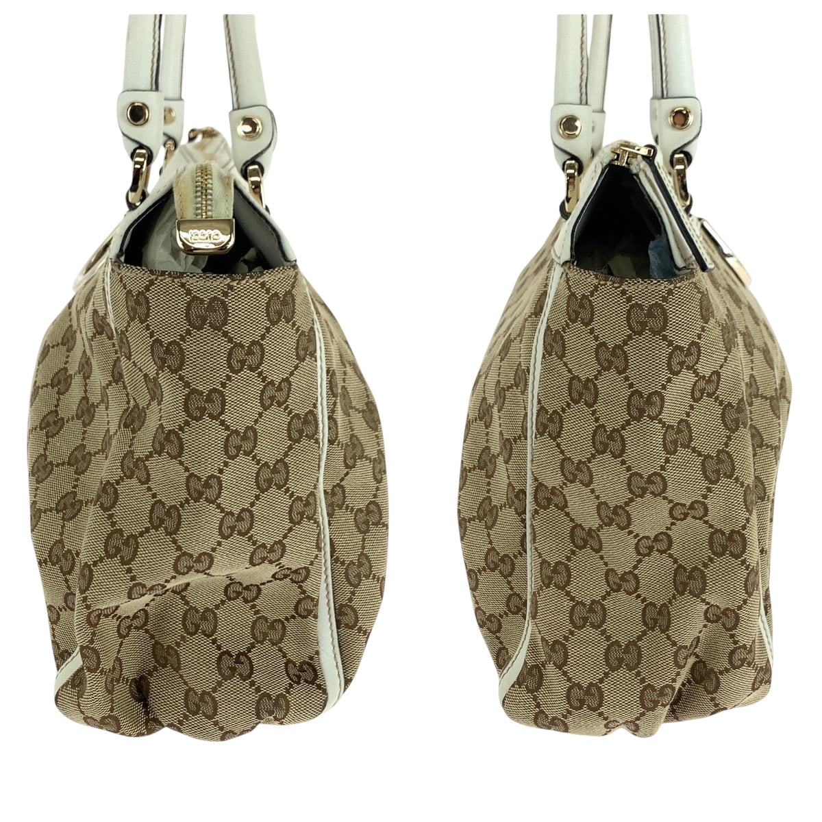 GUCCI Tote Bag 189831 GG canvas Beige White Gold Metal Tote Bag Handbag Shoulder Bag Abbey Women Used Authentic