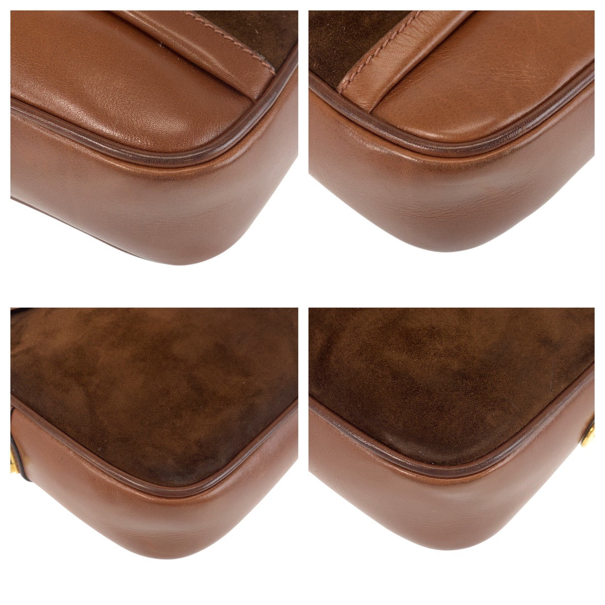 GUCCI Shoulder Bag Suede, Leather Brown Gold Metal Shoulder Bag pochette Old Gucci Women Used Authentic