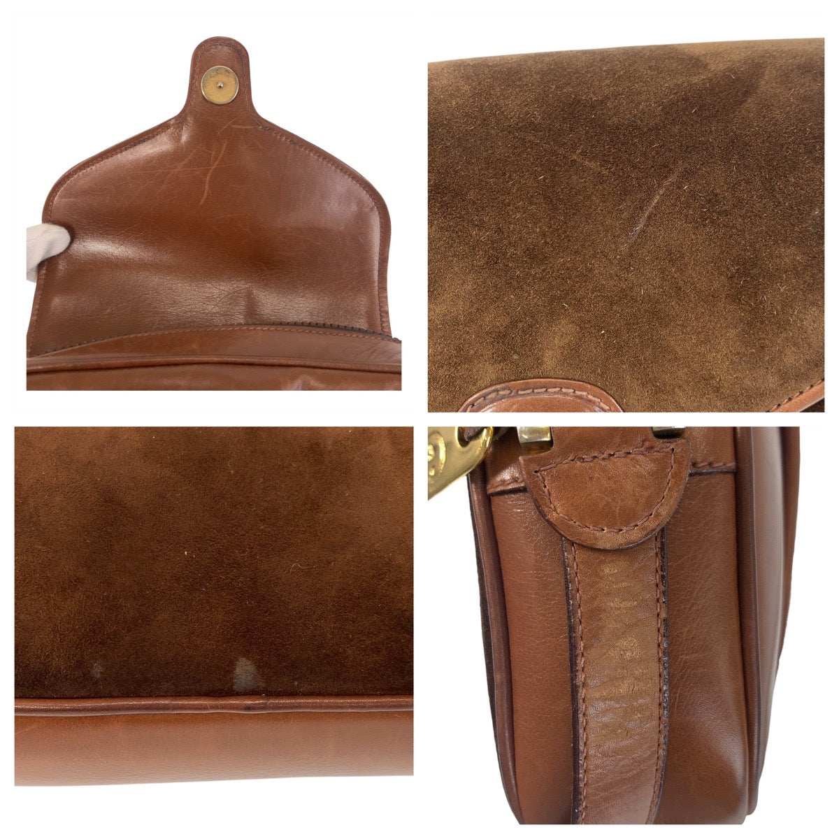 GUCCI Shoulder Bag Suede, Leather Brown Gold Metal Shoulder Bag pochette Old Gucci Women Used Authentic