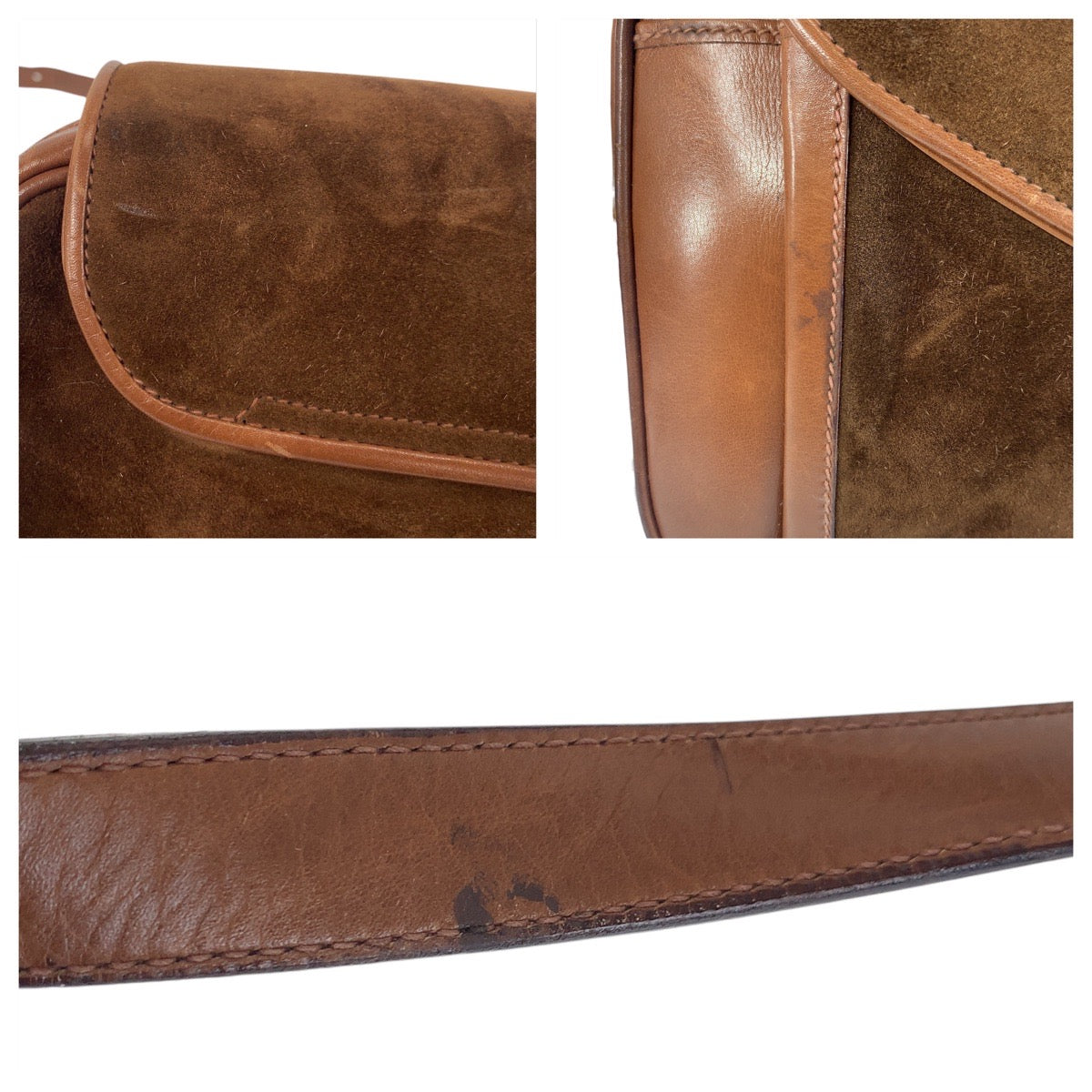 GUCCI Shoulder Bag Suede, Leather Brown Gold Metal Shoulder Bag pochette Old Gucci Women Used Authentic