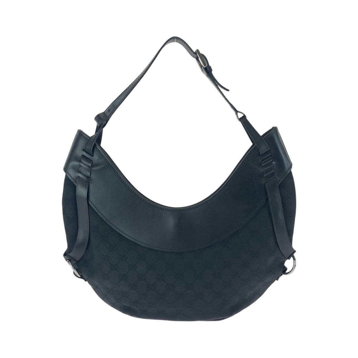 GUCCI Shoulder Bag 106250 GG canvas Black SilverMetal Hobo Shoulder Bag Women Used Authentic