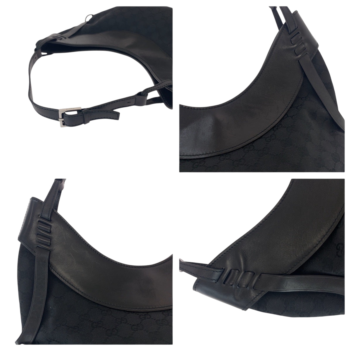 GUCCI Shoulder Bag 106250 GG canvas Black SilverMetal Hobo Shoulder Bag Women Used Authentic