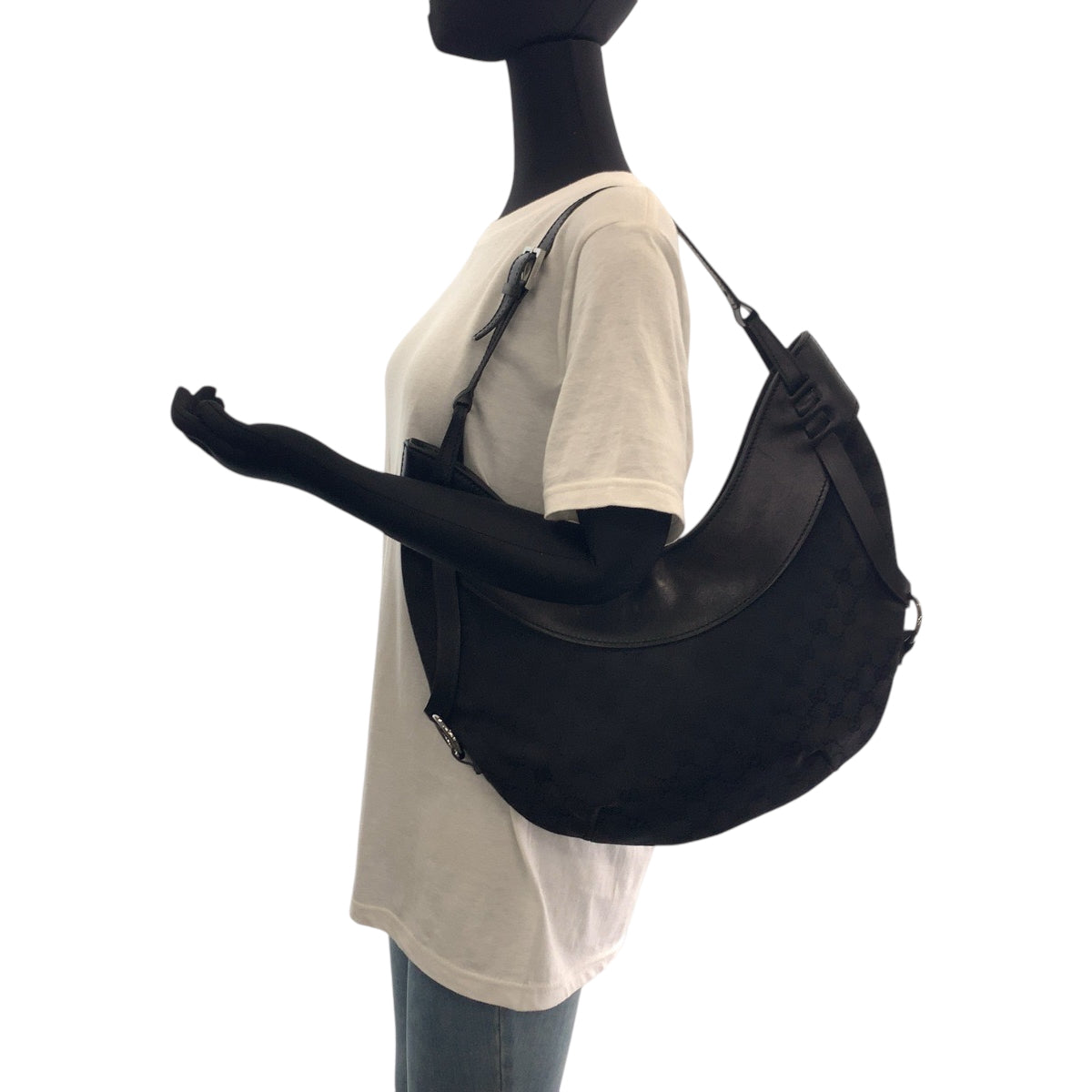 GUCCI Shoulder Bag 106250 GG canvas Black SilverMetal Hobo Shoulder Bag Women Used Authentic