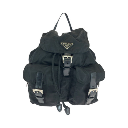 PRADA Backpack Nylon Black SilverMetal Backpack Backpack Test Triangle With logo Women Used Authentic