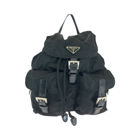 PRADA Backpack Nylon Black SilverMetal Backpack Backpack Test Triangle With logo Women Used Authentic