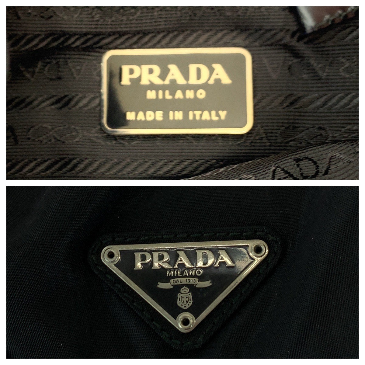 PRADA Backpack Nylon Black SilverMetal Backpack Backpack Test Triangle With logo Women Used Authentic