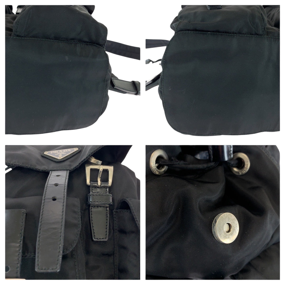 PRADA Backpack Nylon Black SilverMetal Backpack Backpack Test Triangle With logo Women Used Authentic