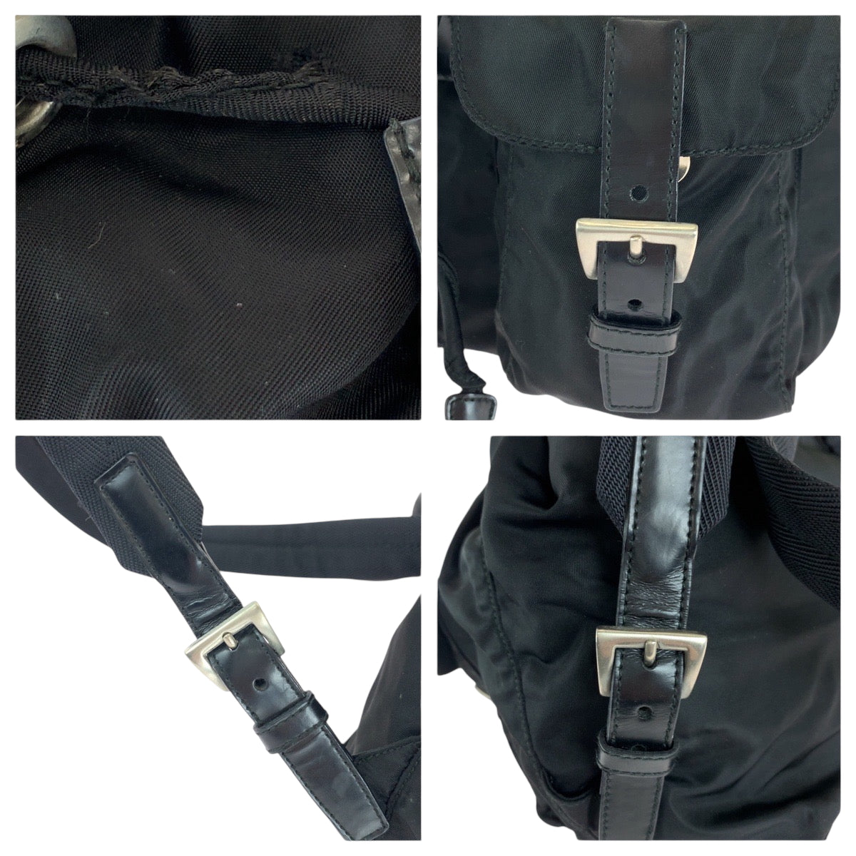 PRADA Backpack Nylon Black SilverMetal Backpack Backpack Test Triangle With logo Women Used Authentic