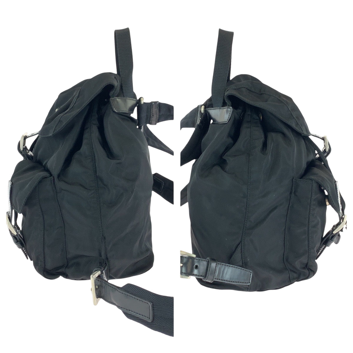 PRADA Backpack Nylon Black SilverMetal Backpack Backpack Test Triangle With logo Women Used Authentic