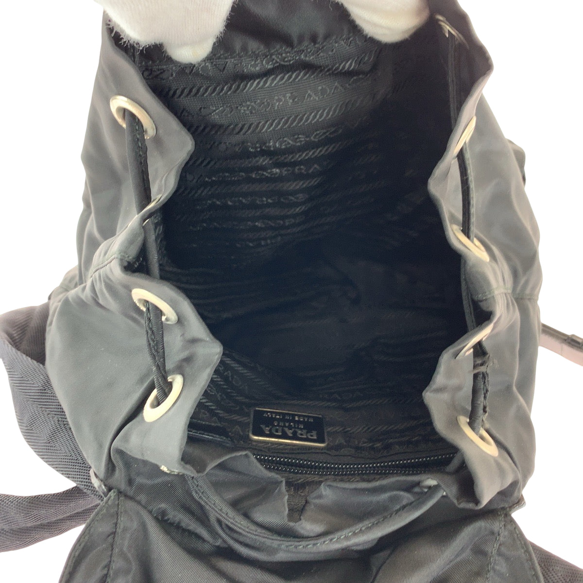 PRADA Backpack Nylon Black SilverMetal Backpack Backpack Test Triangle With logo Women Used Authentic