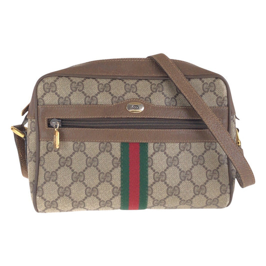 GUCCI Shoulder Bag 68 02 004 GG Supreme canvas, leather Brown Beige Gold Metal Crossbody Shoulder Bag Old Gucci Shelly Line Women Used Authentic
