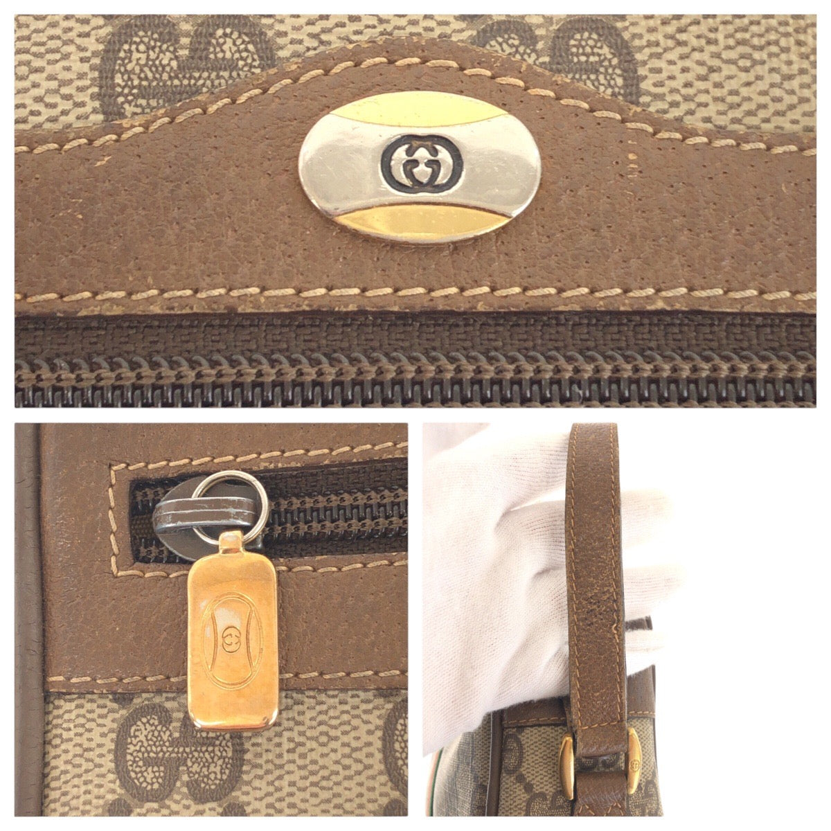 GUCCI Shoulder Bag 68 02 004 GG Supreme canvas, leather Brown Beige Gold Metal Crossbody Shoulder Bag Old Gucci Shelly Line Women Used Authentic