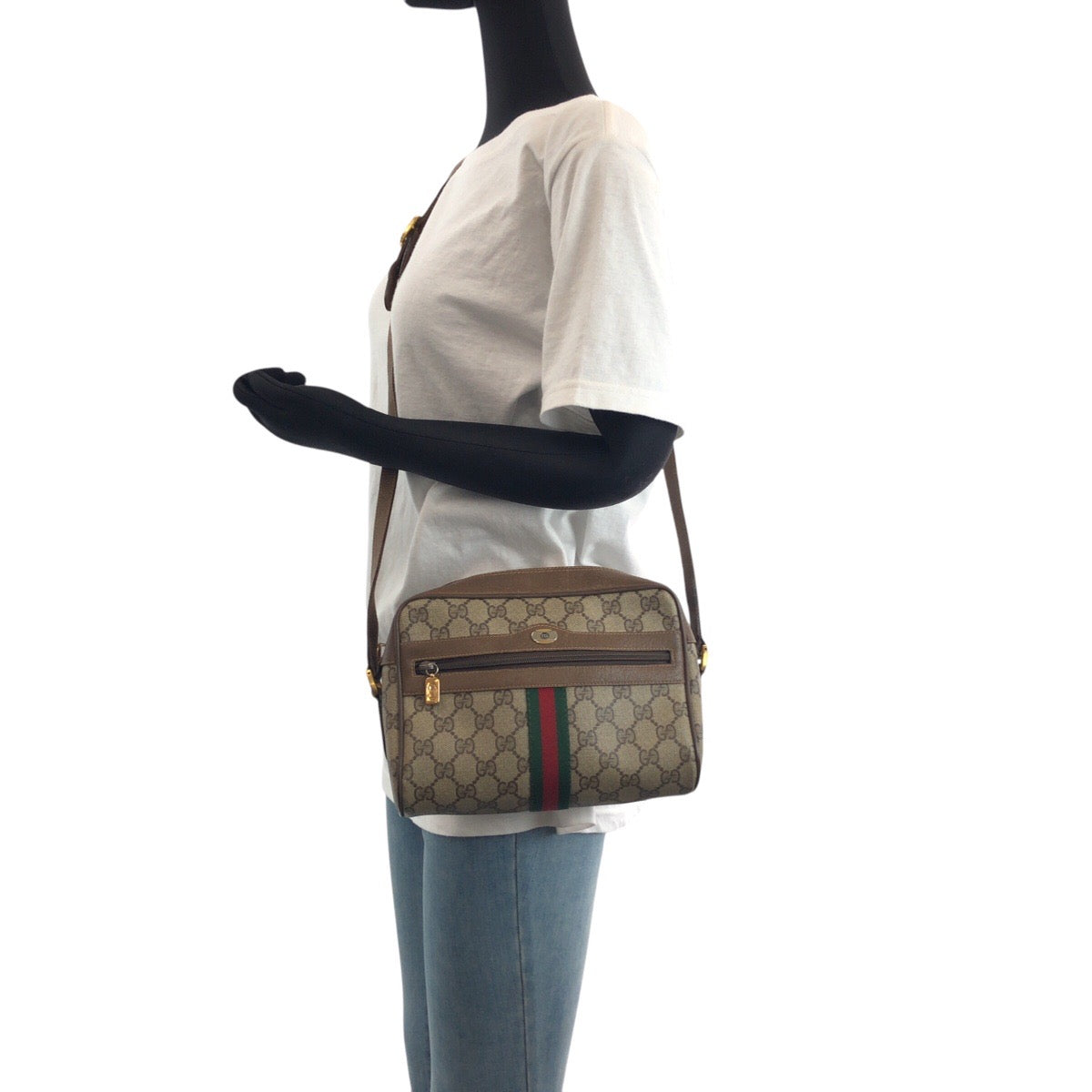 GUCCI Shoulder Bag 68 02 004 GG Supreme canvas, leather Brown Beige Gold Metal Crossbody Shoulder Bag Old Gucci Shelly Line Women Used Authentic