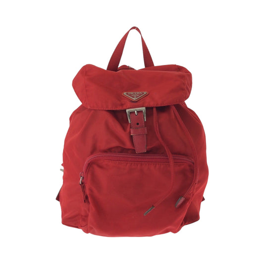 PRADA Backpack B4650 Nylon Red Silver Metal Rucksack Backpack Test Triangle With logo Women Used Authentic