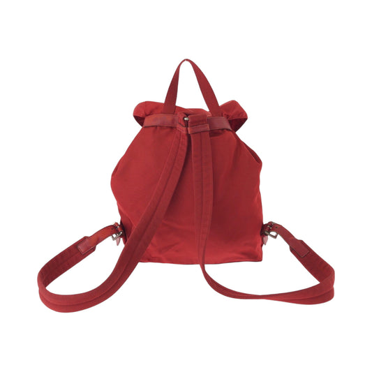 PRADA Backpack B4650 Nylon Red Silver Metal Rucksack Backpack Test Triangle With logo Women Used Authentic