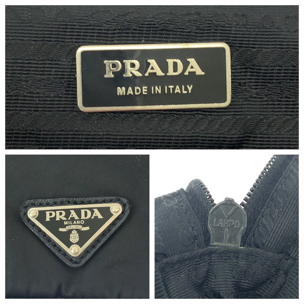 PRADA Clutch bag Nylon Black SilverMetal Clutch bag PC case Test Triangle With logo Women Used Authentic