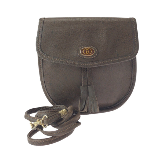 GUCCI Shoulder Bag leather Brown Gold Metal Shoulder Bag pochette Old Gucci Women Used Authentic