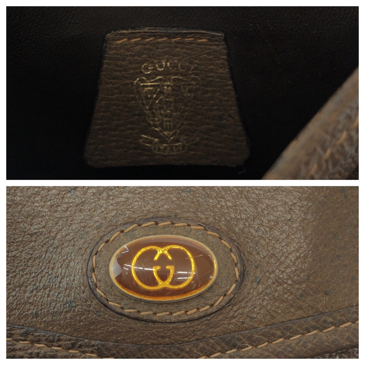 GUCCI Shoulder Bag leather Brown Gold Metal Shoulder Bag pochette Old Gucci Women Used Authentic