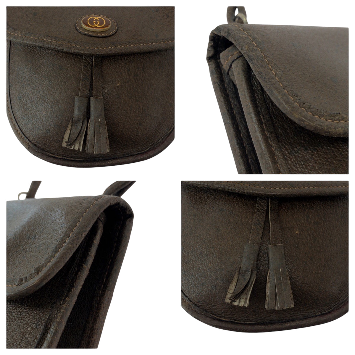 GUCCI Shoulder Bag leather Brown Gold Metal Shoulder Bag pochette Old Gucci Women Used Authentic
