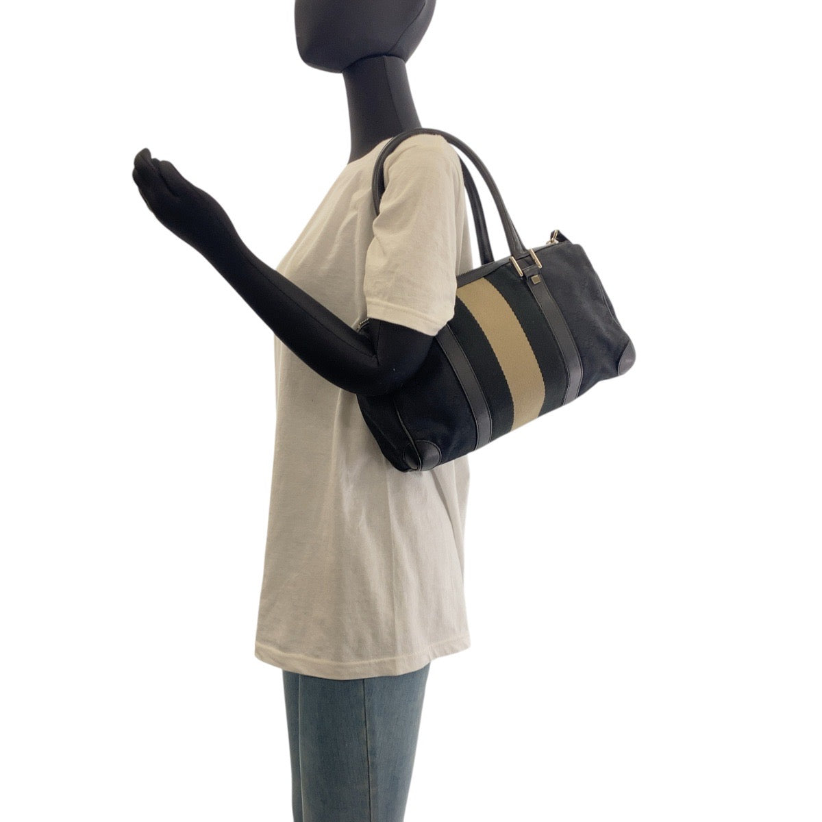 GUCCI Handbag 000 0851 GG canvas, leather black Handbags Mini Boston Duffel bag Sherry line Women Used Authentic