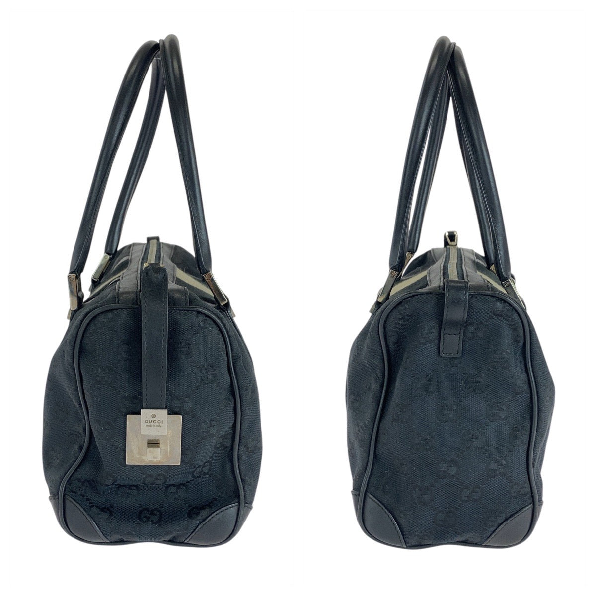 GUCCI Handbag 000 0851 GG canvas, leather black Handbags Mini Boston Duffel bag Sherry line Women Used Authentic