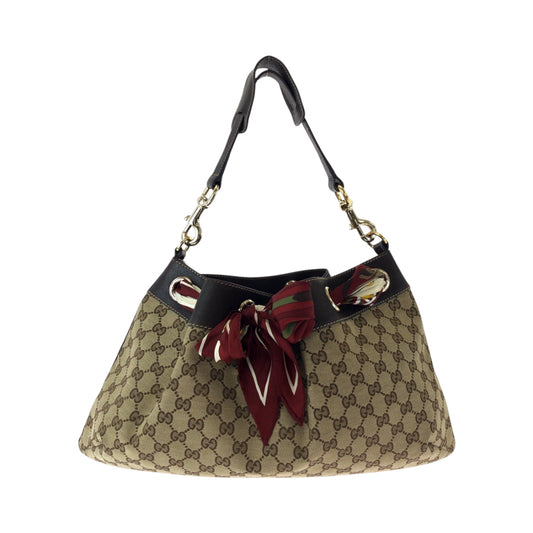GUCCI Shoulder Bag 162788 GG canvas Beige Brown Gold Metal One Shoulder Bag Positano scarf Women Used Authentic