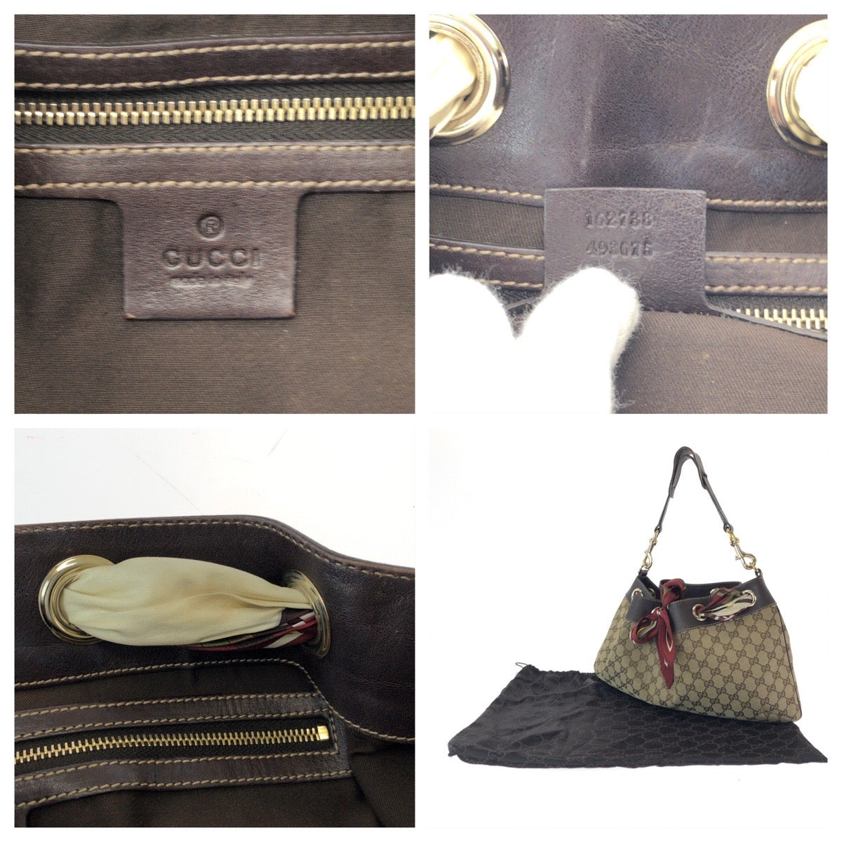 GUCCI Shoulder Bag 162788 GG canvas Beige Brown Gold Metal One Shoulder Bag Positano scarf Women Used Authentic