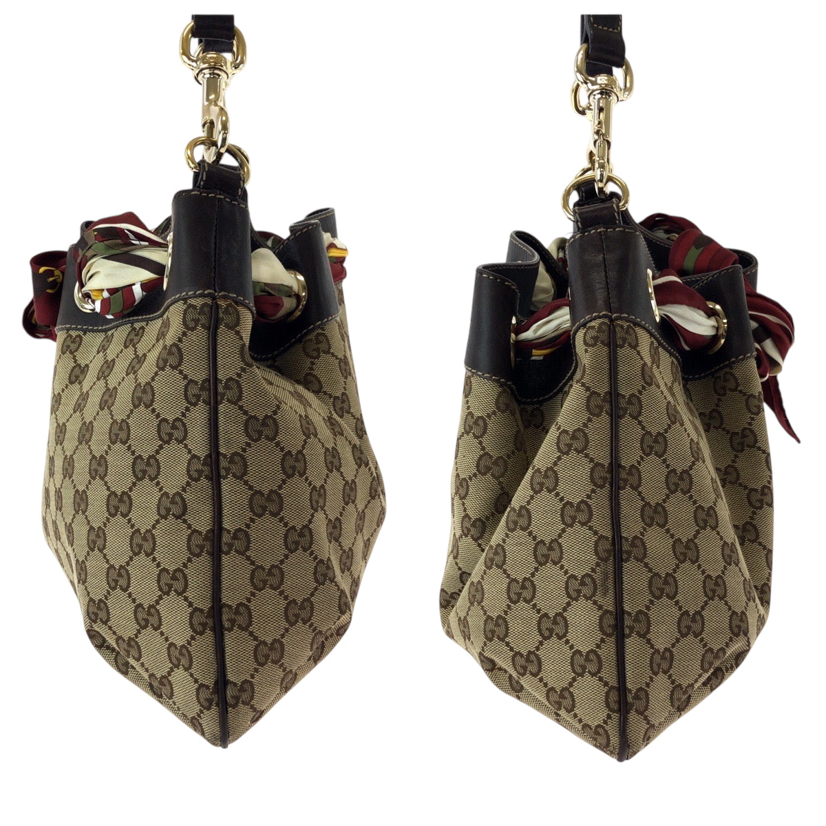 GUCCI Shoulder Bag 162788 GG canvas Beige Brown Gold Metal One Shoulder Bag Positano scarf Women Used Authentic