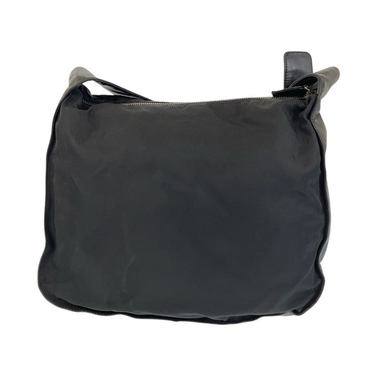 PRADA Shoulder Bag Nylon, Leather Black SilverMetal Test Triangle With logo Women Used Authentic