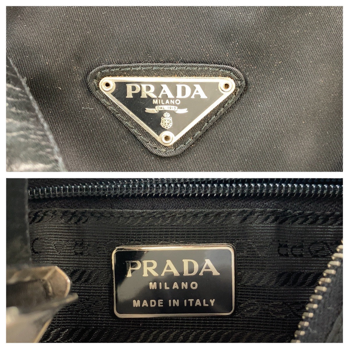 PRADA Shoulder Bag Nylon, Leather Black SilverMetal Test Triangle With logo Women Used Authentic
