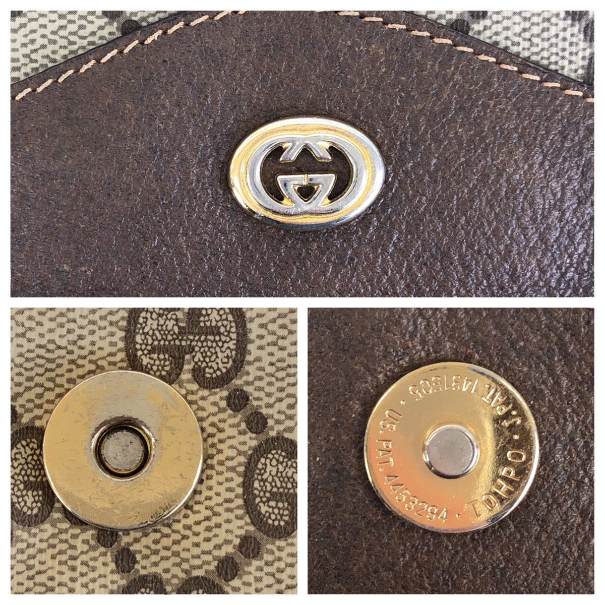 GUCCI Clutch bag 89 02075 GG Supreme Canvas Brown Beige Gold Metal Old Gucci