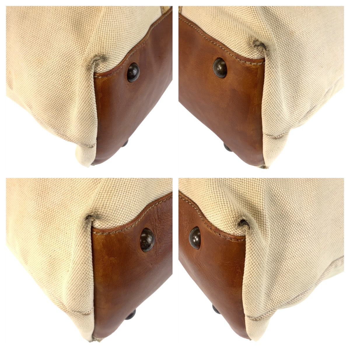 GUCCI Tote Bag 170594 canvas Beige Brown Gold Metal Sherry line