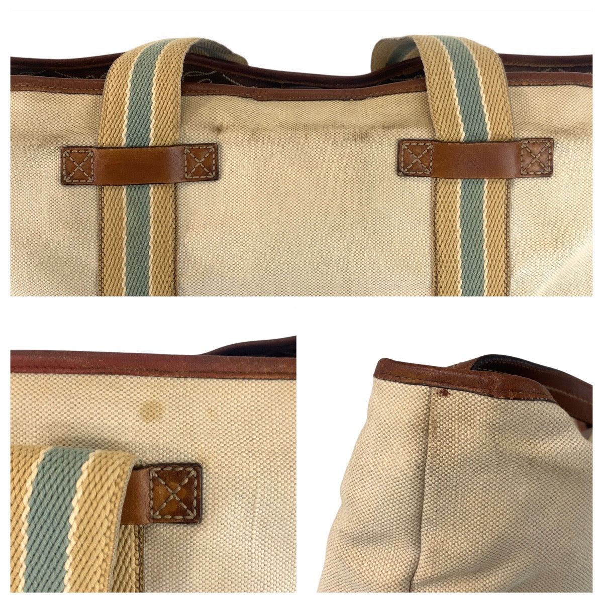 GUCCI Tote Bag 170594 canvas Beige Brown Gold Metal Sherry line