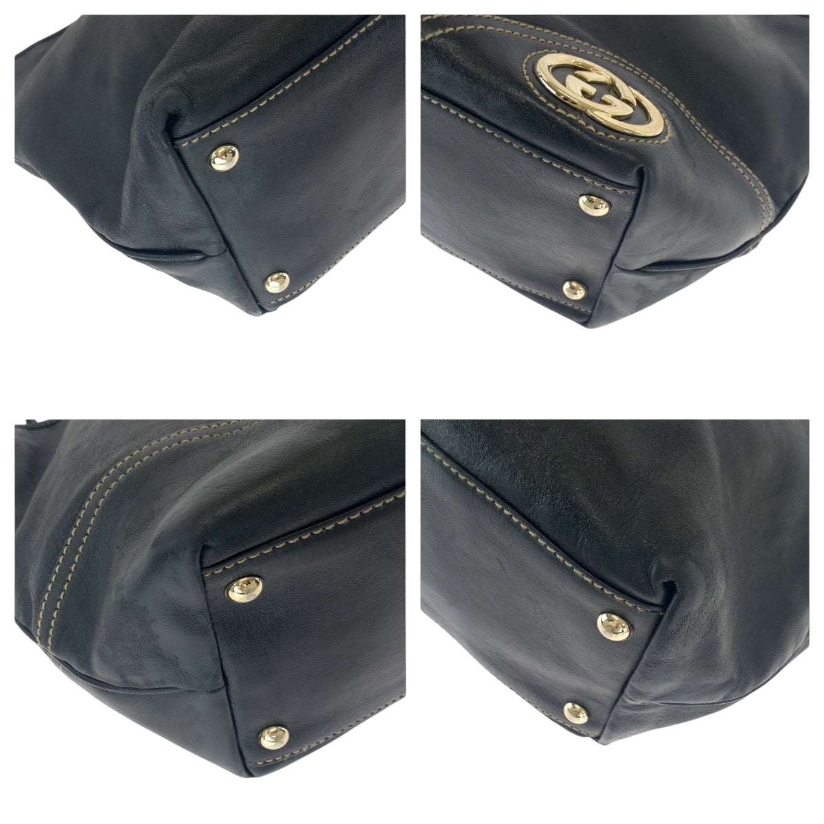 GUCCI Tote Bag 169946 leather Black GoldMetal Tote Bag Shoulder Bag Newbrit Women Used Authentic