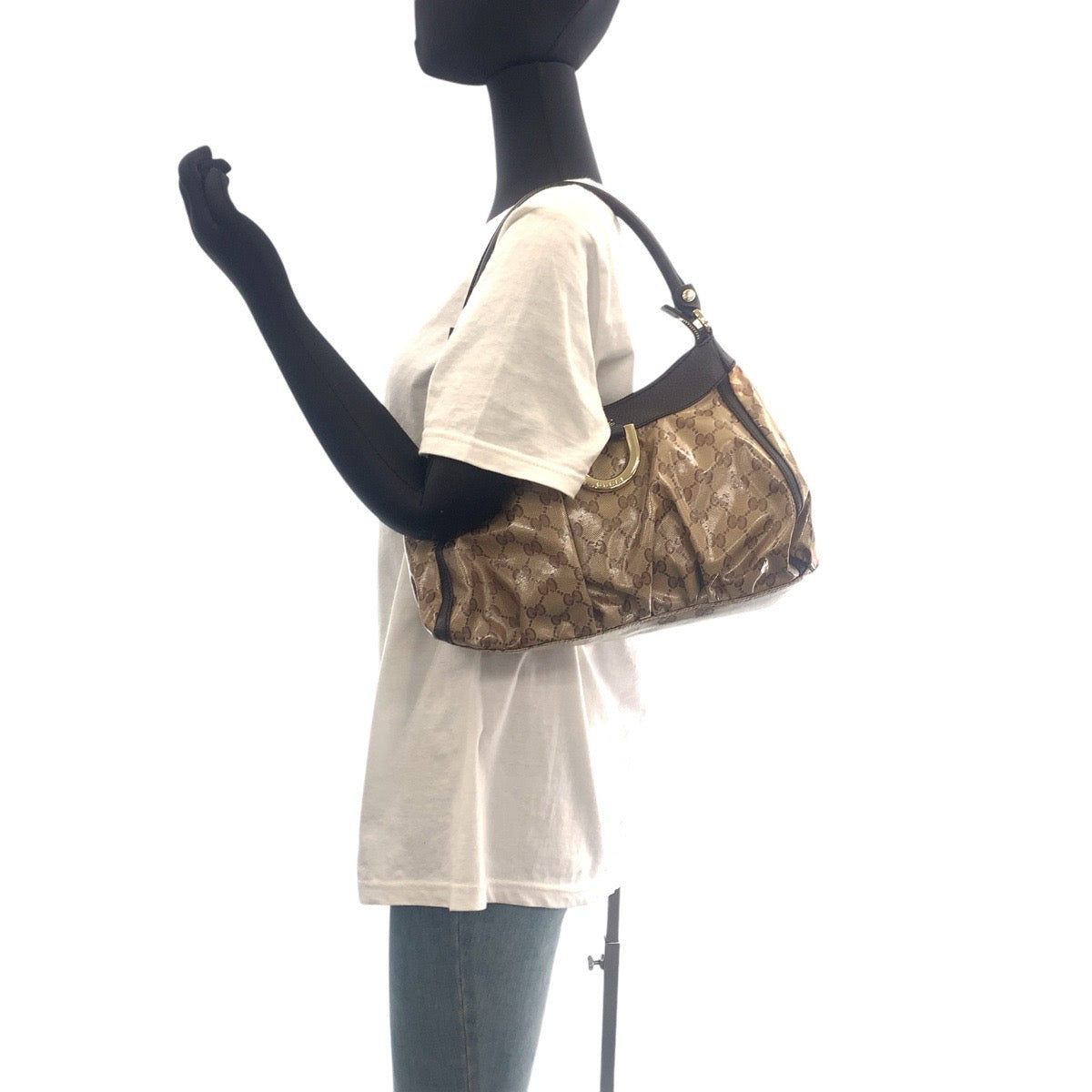 GUCCI Shoulder Bag 265692 PVC, Leather beige Abby GG Crystal Women Used Authentic