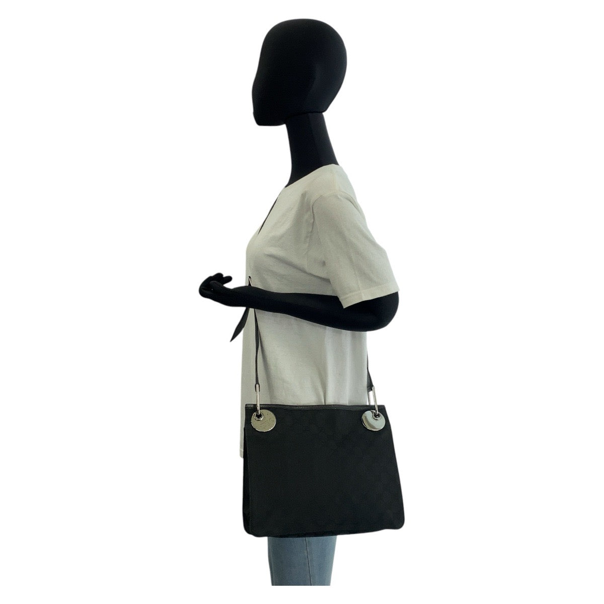 GUCCI Shoulder Bag 120841 GG canvas, leather Black SilverMetal Shoulder Bag Messenger bag Women Used Authentic