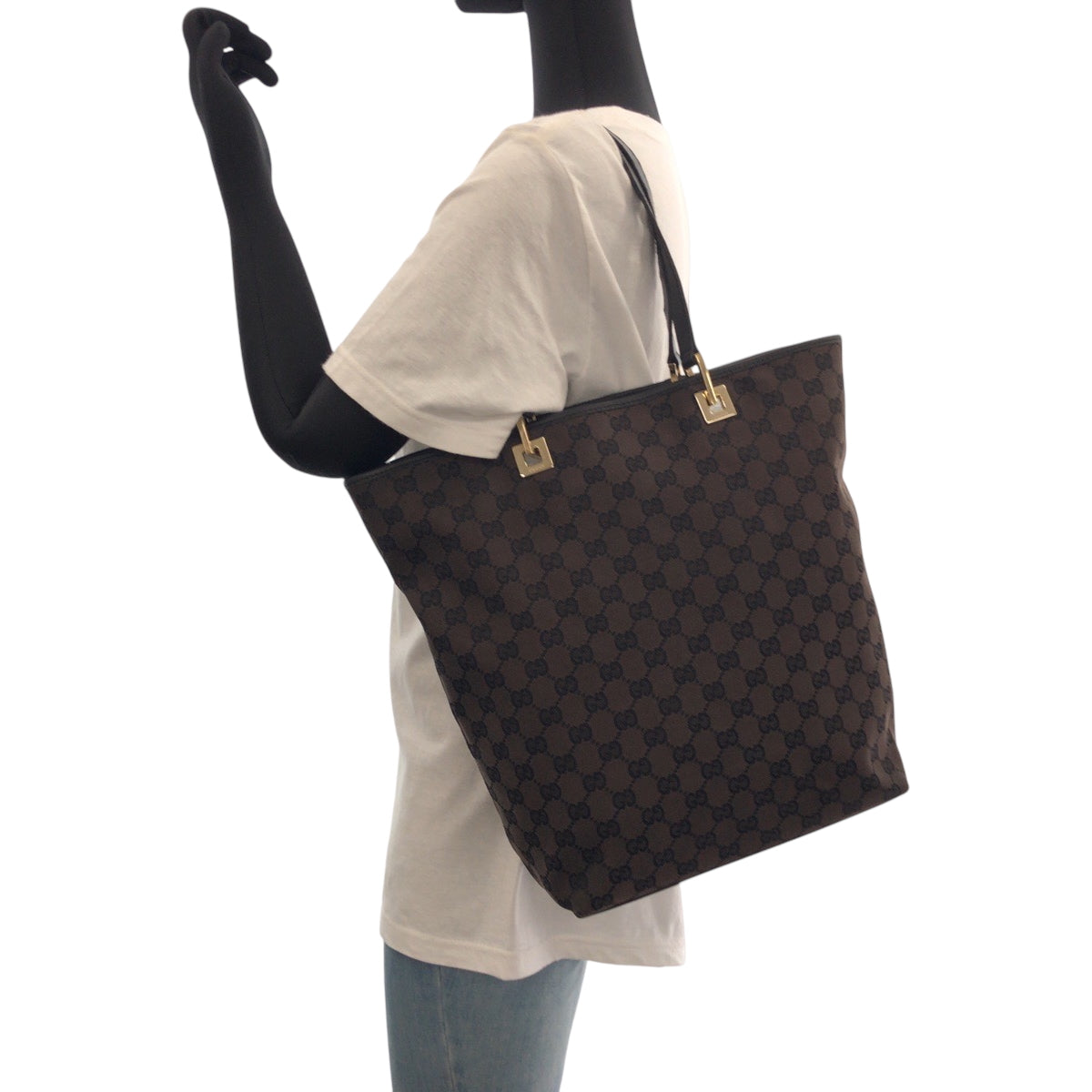 GUCCI Tote Bag 002 1098 GG canvas Brown Black Gold Metal Tote Bag Shoulder Bag Women Used Authentic