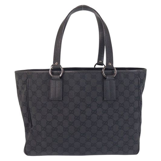 GUCCI Tote Bag 113017 GG canvas, leather Black black Tote Bag Shoulder Bag Women Used Authentic