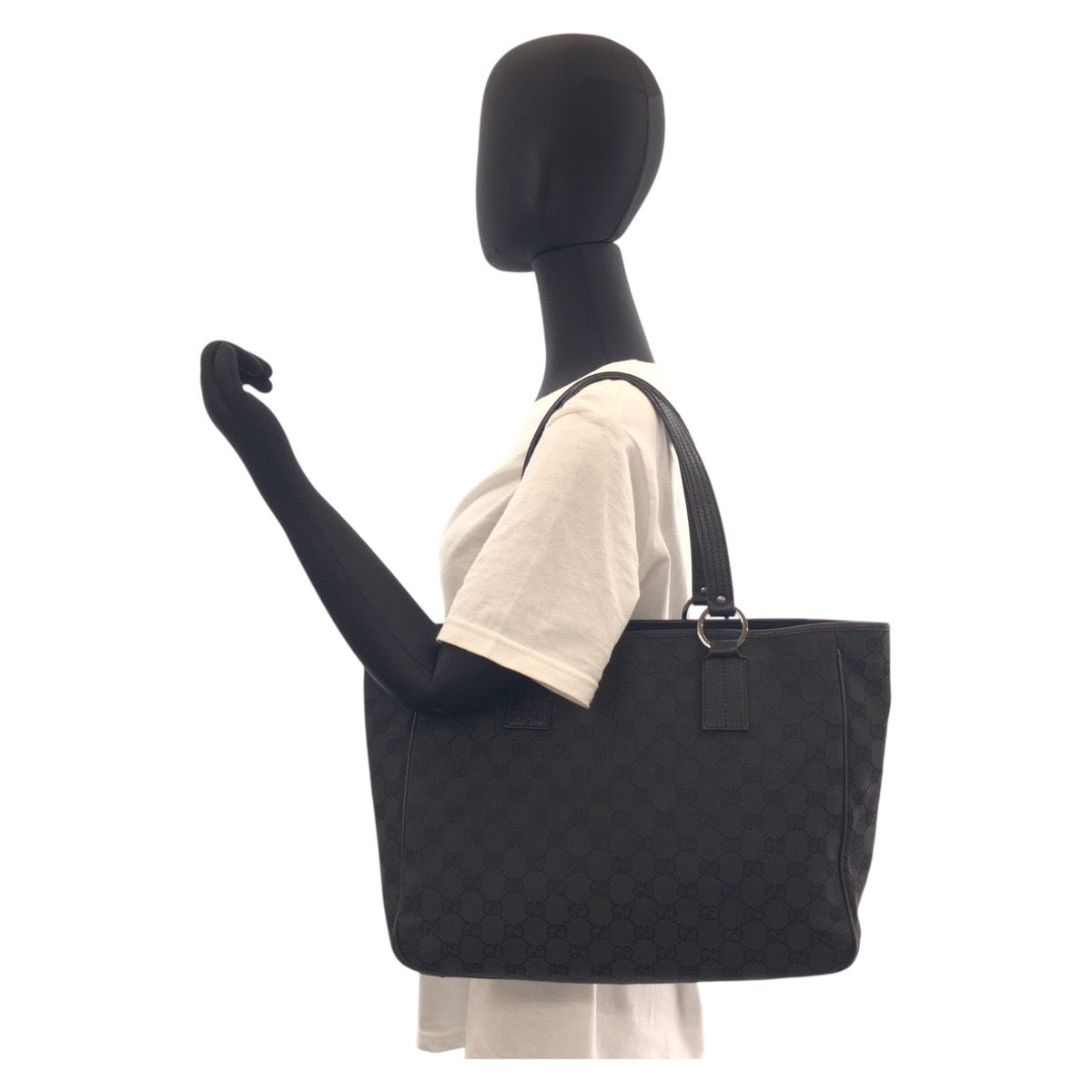 GUCCI Tote Bag 113017 GG canvas, leather Black black Tote Bag Shoulder Bag Women Used Authentic