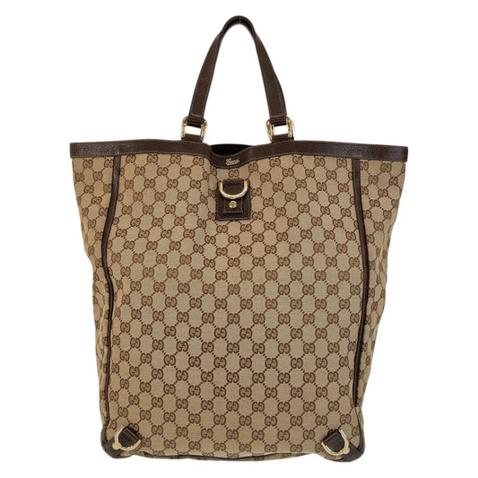 GUCCI Tote Bag 130733 GG canvas, leather Brown Gold Metal Tote Bag Shoulder Bag Abbey Women Used Authentic