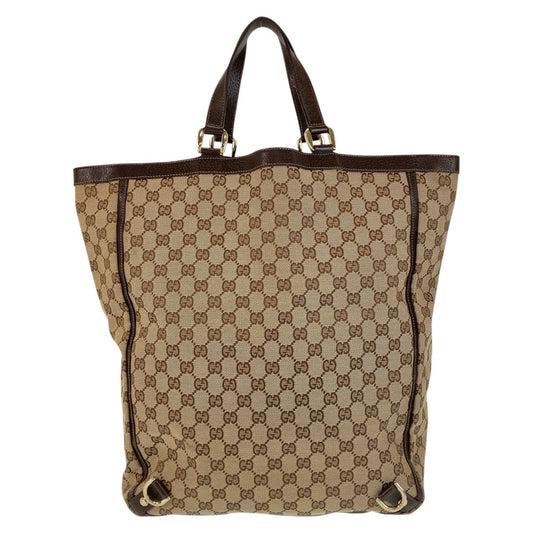 GUCCI Tote Bag 130733 GG canvas, leather Brown Gold Metal Tote Bag Shoulder Bag Abbey Women Used Authentic