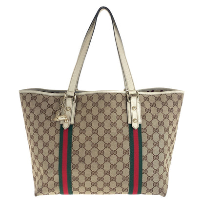 GUCCI Tote Bag 139260 GG canvas, leather Brown White Gold Metal Tote Bag Shoulder Bag Sherry line Women Used Authentic