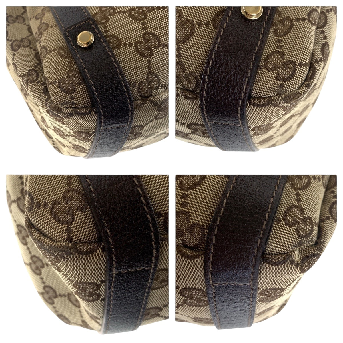 GUCCI Shoulder Bag 130736 GG canvas Beige Brown Gold Metal