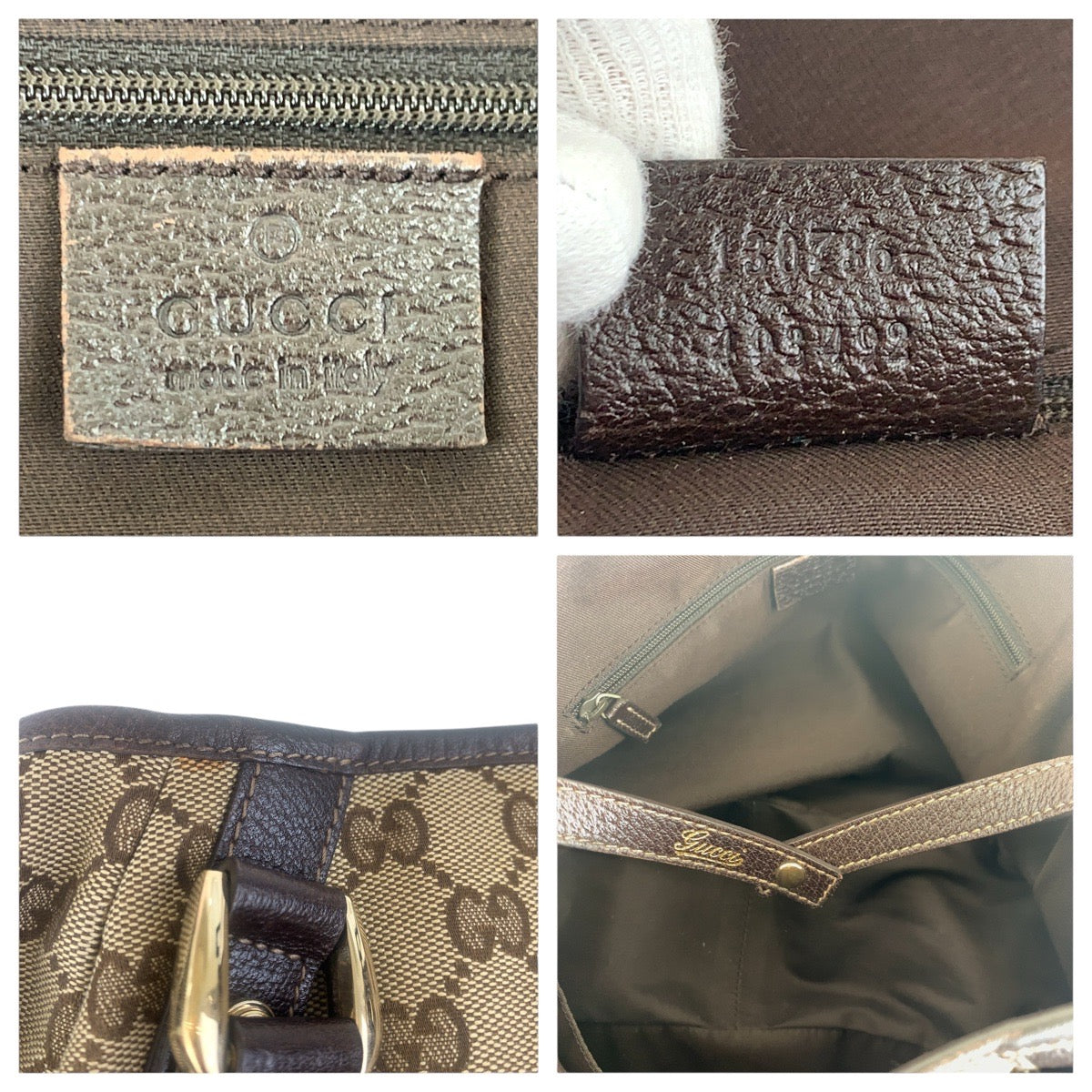 GUCCI Shoulder Bag 130736 GG canvas Beige Brown Gold Metal