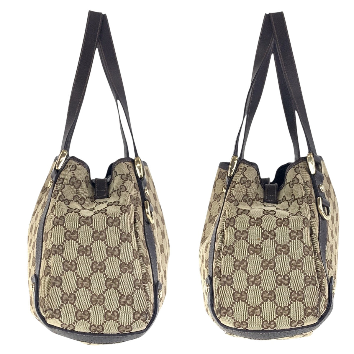 GUCCI Shoulder Bag 130736 GG canvas Beige Brown Gold Metal